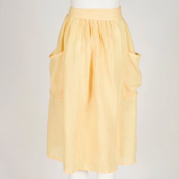 Cacharel 1970s Vintage Pale Yellow Linen Wrap Skirt Sz XS S - Picture 5 of 6